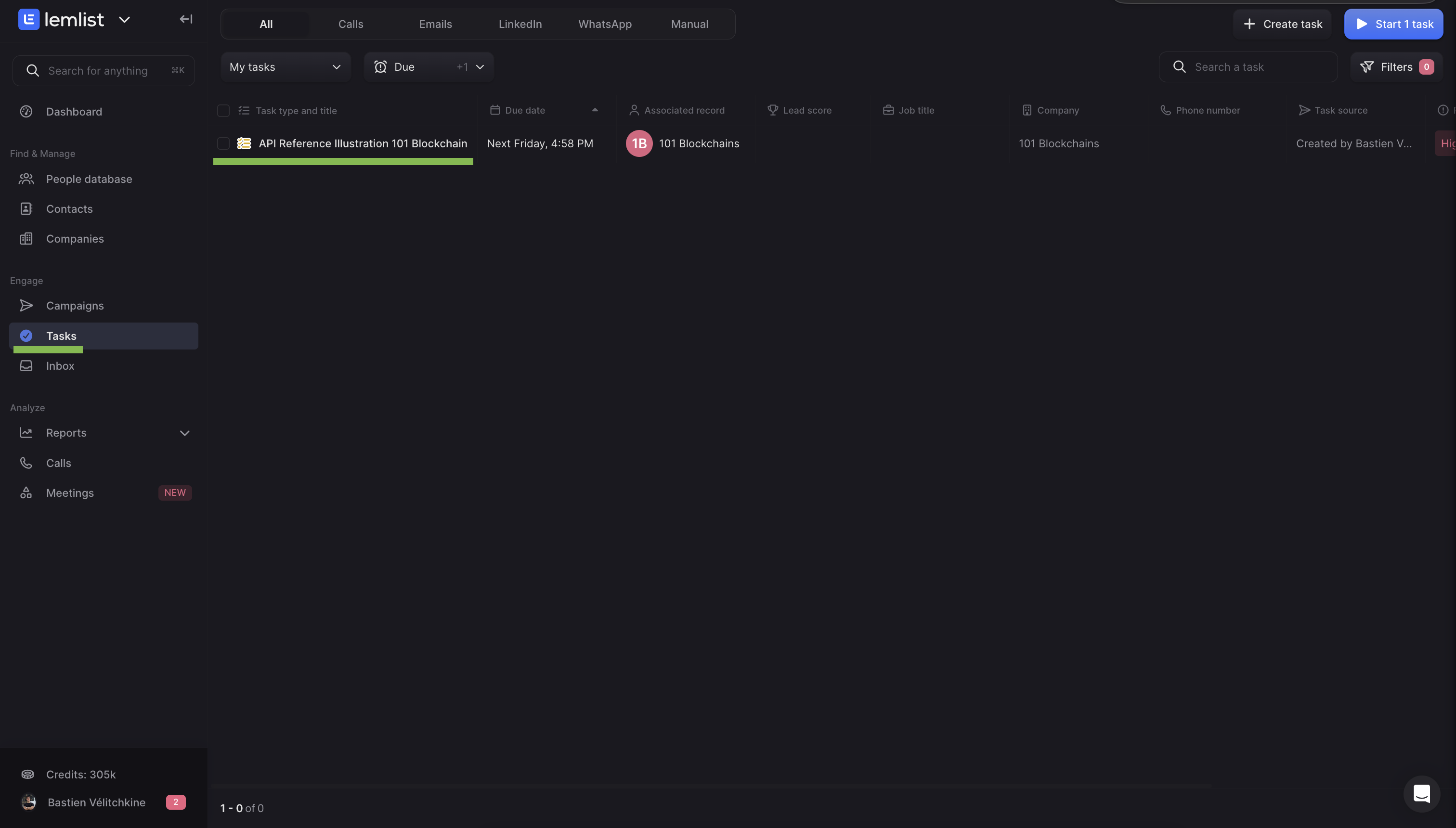 Task screenshot from the lemlist app interface